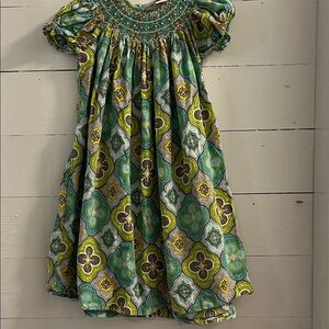 Vibrant Smocked Kids Dress in Green and Blue